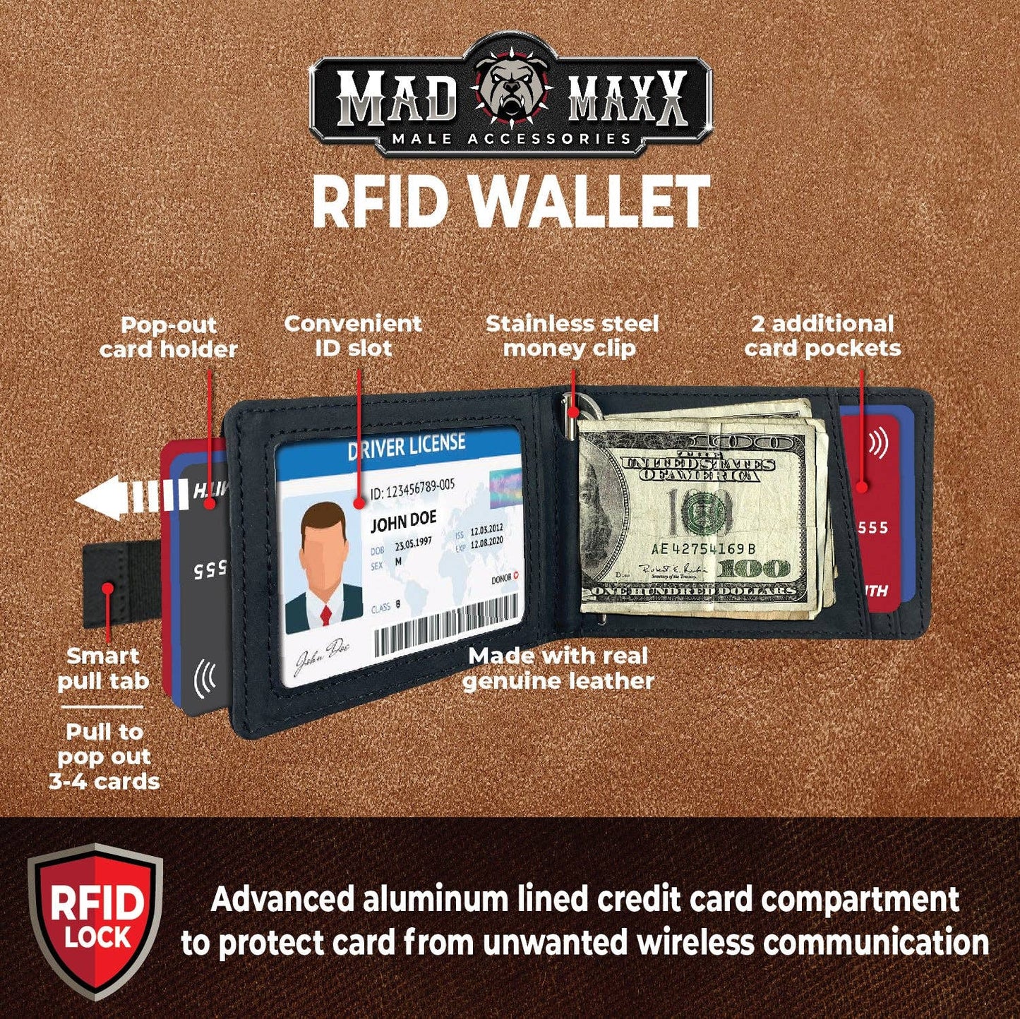 Mad Maxx Leather RFID Black & Brown Wallet