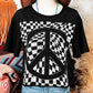 Checkerboard Peace Sign Printed Round Neck T Shirt