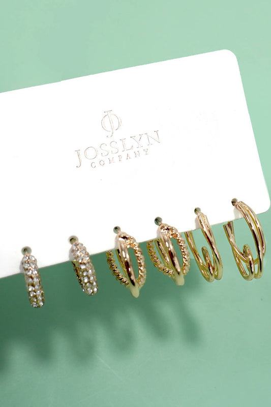 TRIO HUGGIE HOOP RHINESTONE TITANIUM POST EARRINGS | 80E5807: GOLD