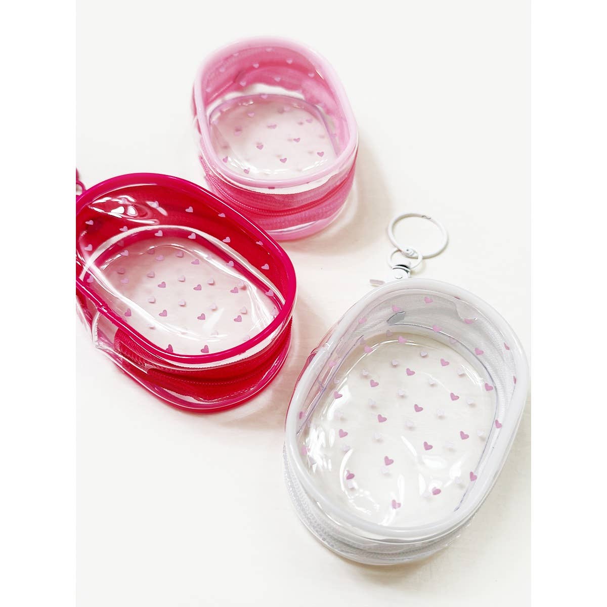 Pink Tone See Through Heart Printed Pouch