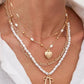 BEAUTIFUL BOW PEARL HEART PENDANT LAYERED NECKLACE