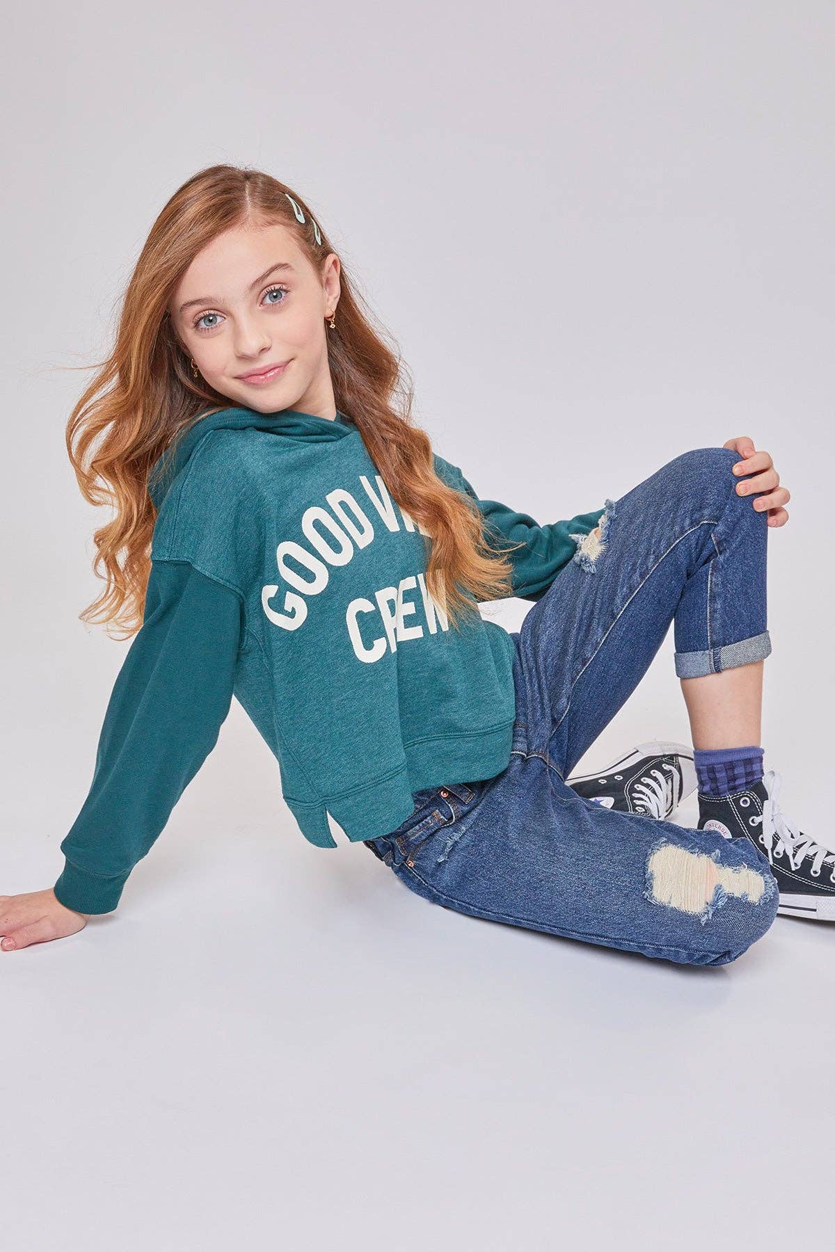 Girls Taylor Relax Fit Elastic Back Roll Cuff Jeans