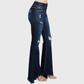 Petite Dark Washed Distressed Flare Jeans