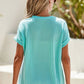 Light Blue Corded Knit Color Block Pocketed Crew Neck T Shirt