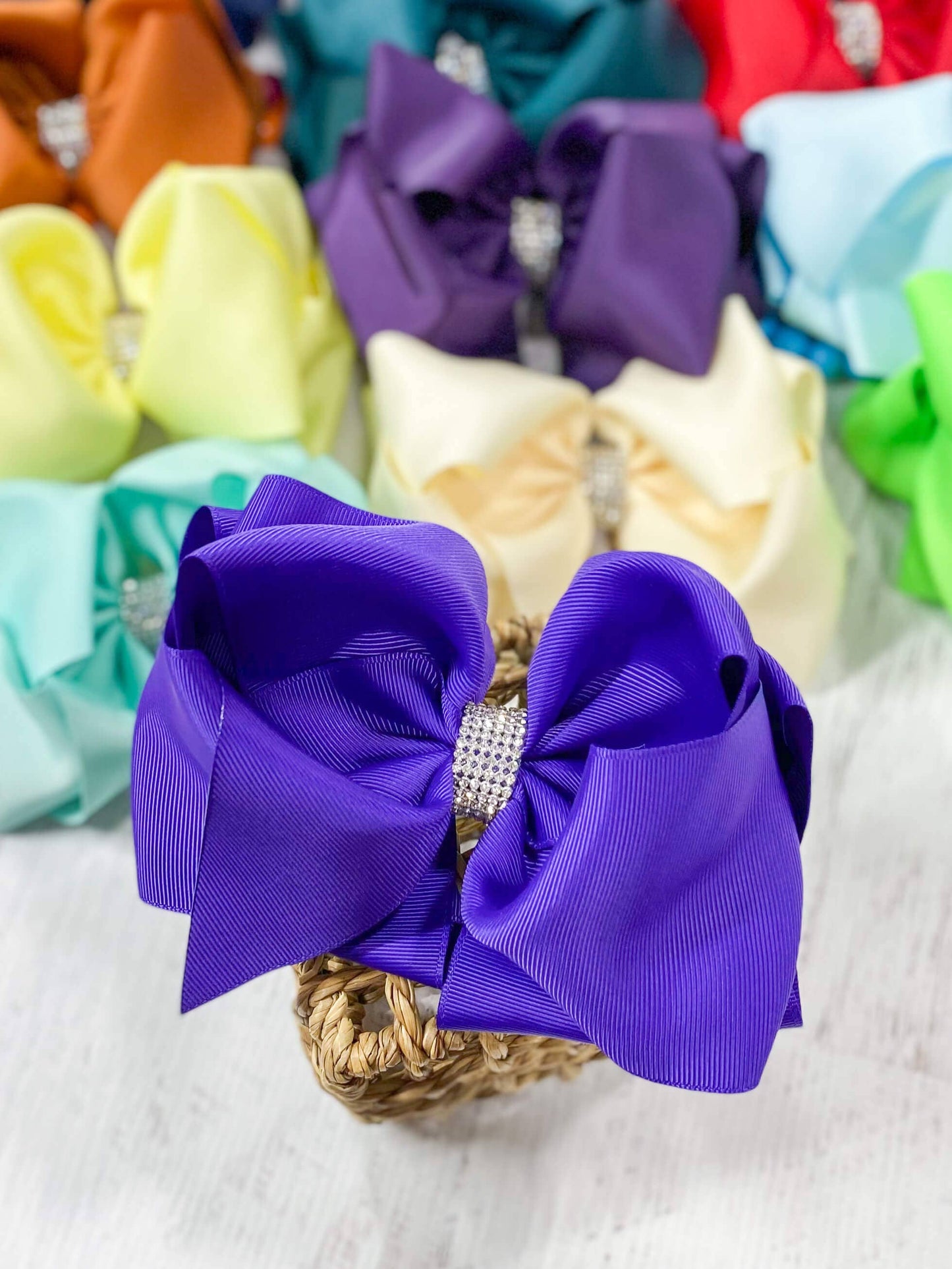 Texas Size Rhinestone Center Knot Hair Bows: Neon Green