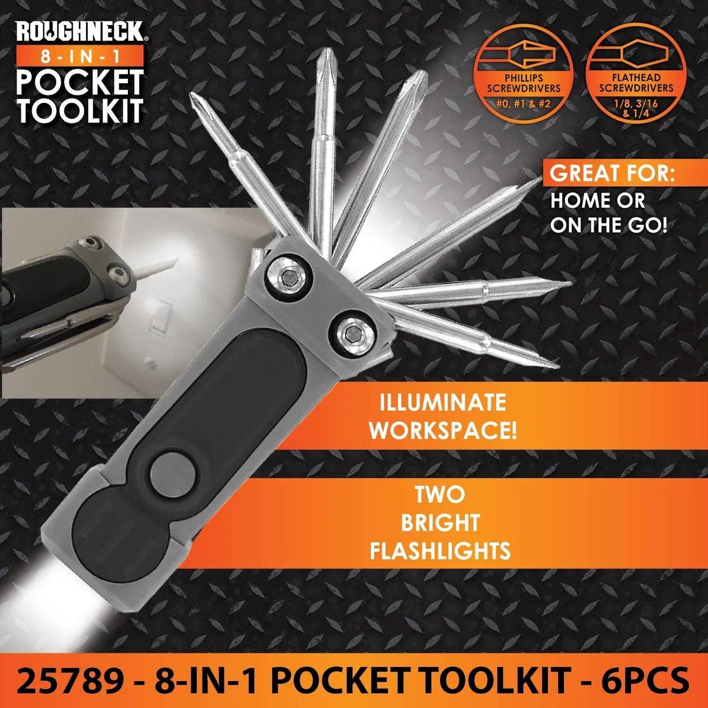 Roughneck Pocket Tool Kit Screwdriver Light Assortment Bulk
