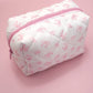 BLUE BOW QUILTED COTTON BOW COSMETIC POUCH BAG