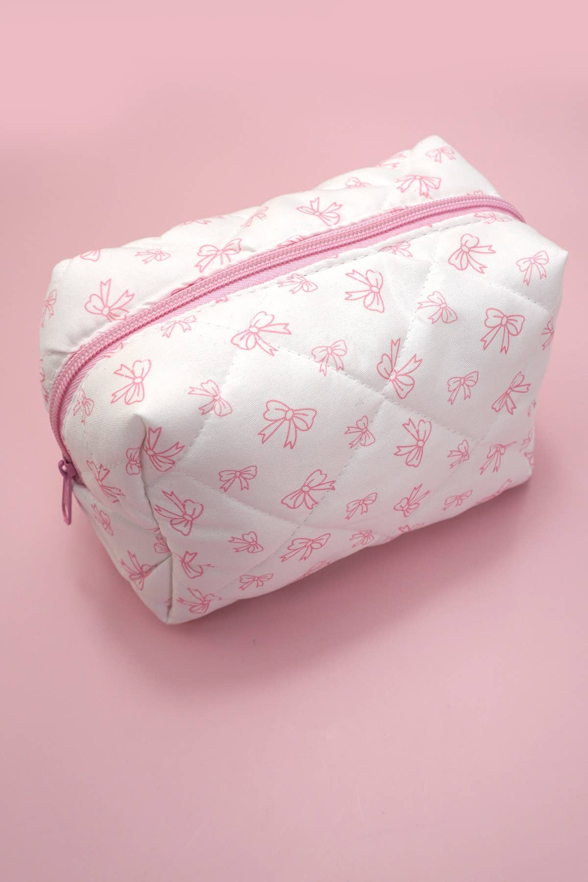 BLUE BOW QUILTED COTTON BOW COSMETIC POUCH BAG